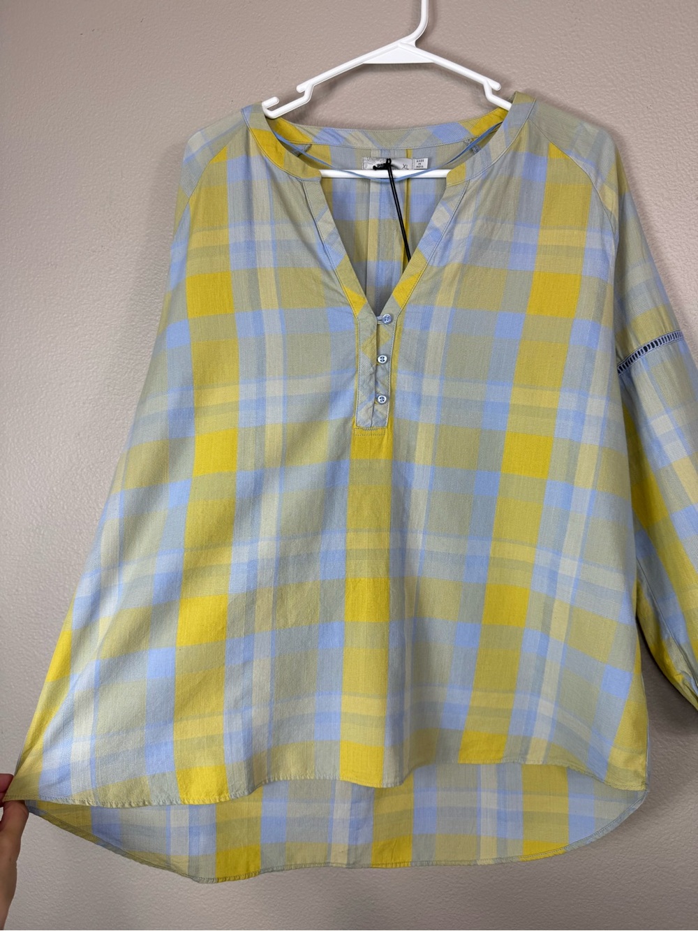 prAna Plaid Elena Top loose popover Blue Sheen NWT B - Picture 4 of 9